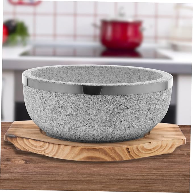 STOBAZA 1 Set Korean Stone Bowl Bibimbap Bowl for Cooking Unglazed Stone Pot with Tray for Korean Cuisine Daily Use and Healthy Meals