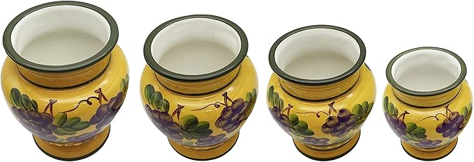 ACK Tuscany Grape Hand Painted Ceramic 4PCs Canister Set with Lid, Kitchen Storage Jar, Food Storage Container, Airtight Storage Container With Rubber Seal