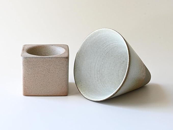 aprikalife Japanese Pottery Coffee Mug with Base 200ml - Ceramic Handmade Triangle Cone Funnel Shaped Retro Tea Cup - Dishwasher & Microwave Safe Coffee Cup for Tea, Cocoa, Espresso & Latte