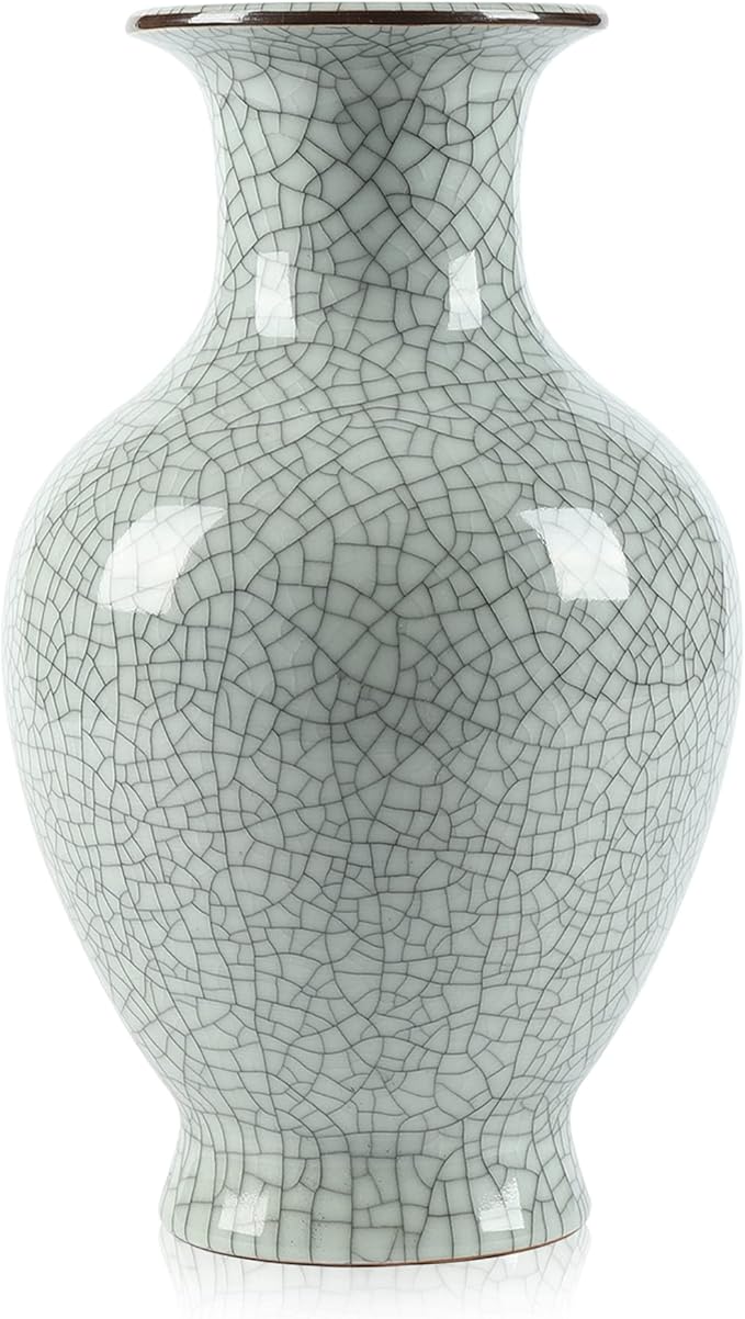 Chinese Ceramic Art Handmade Antique ice Crack Glaze vases Big China Porcelain Flower Bottle Vase Mild Mint Green