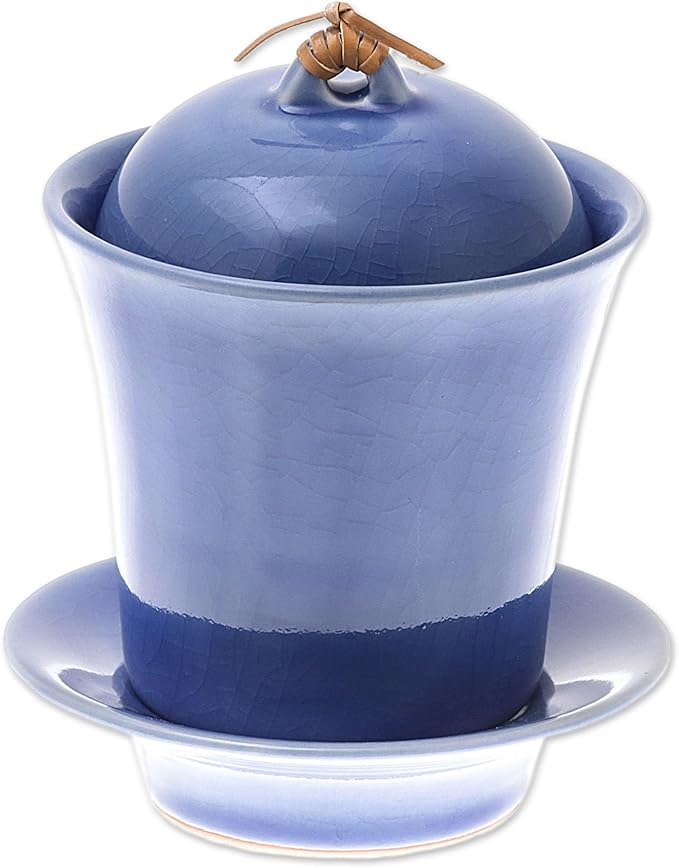 NOVICA Blue Ceramic Soup Cup Lid And Saucer Set, Cup Of Comfort In Blue'