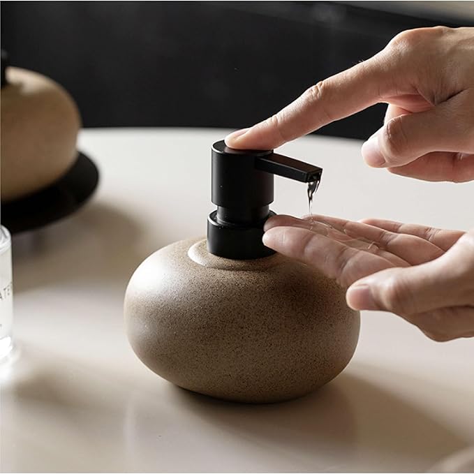 10oz Ceramic Hand Soap Dispenser, Elegant Liquid Soap Dispenser for Bathroom Countertop, Heavy & Sturdy Dish Soap Dispenser for Kitchen (Brown Set of 2)