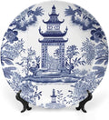 China Plates Chinoiserie Blue Asian Pagoda Customize Decor for Wedding Table Housewarming Gifts Display Wall Hanging Decorative Plate with Display Stand And Hook Up, Multi Sizes, Gifts for Men Women
