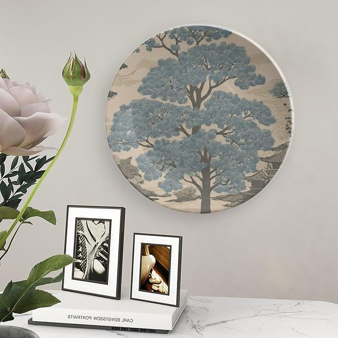 Chinoiserie Tree Vintage Plates for Display Indigo Asian Scenic Wedding Home Supplies Kitchen Club Holiday Party Decorations Personalized Gifts for Men Women Halloween, 6", 7", 9", 10"
