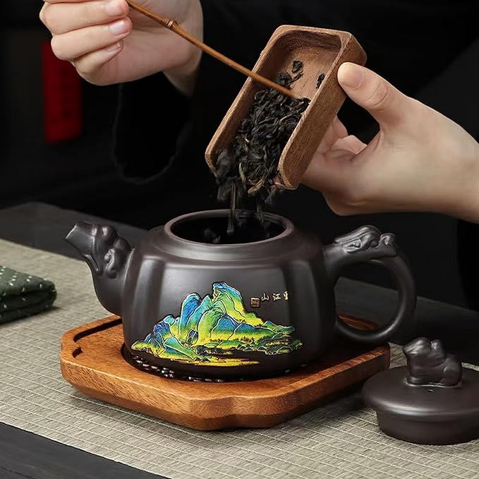 Zisha Tea Set, Chinese Tea Set with Gift Package, Suitable for Father's Day, Mather's Day, Birthday, Christmas Gifts (Square Mountain)
