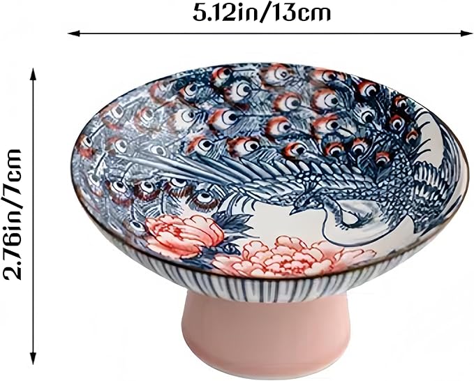 Vintage Blue and White Porcelain Tea Pastry Tray - Footed Fruit Platter, Ceramic Serving Tray, Snack Dessert Nut Bowls, Asian Style Small Plates, Japanese Chinese Phoenix Design