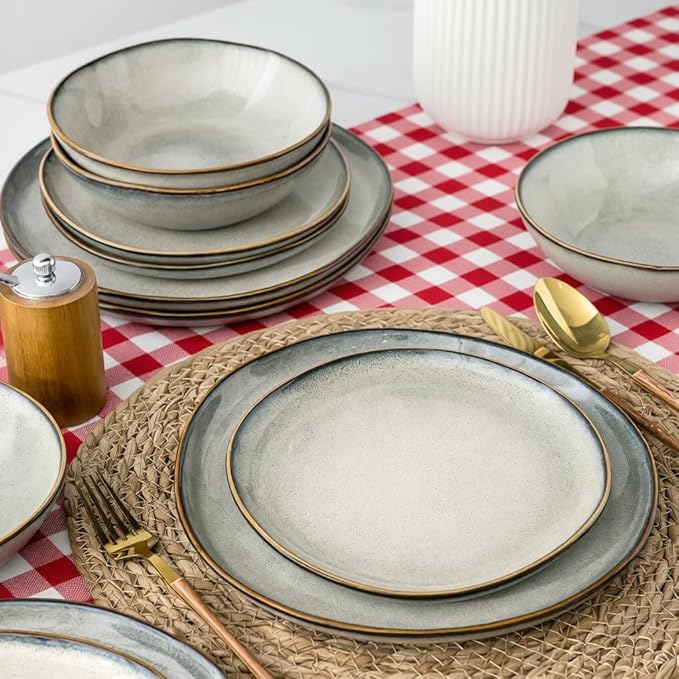 AmorArc Ceramic Dinnerware Sets,Handmade Reactive Glaze Stoneware Plates and Bowls Sets,Highly Scratch Resistant | Dishwasher & Microwave Safe Dishes Set,Service for 8 (24pc)