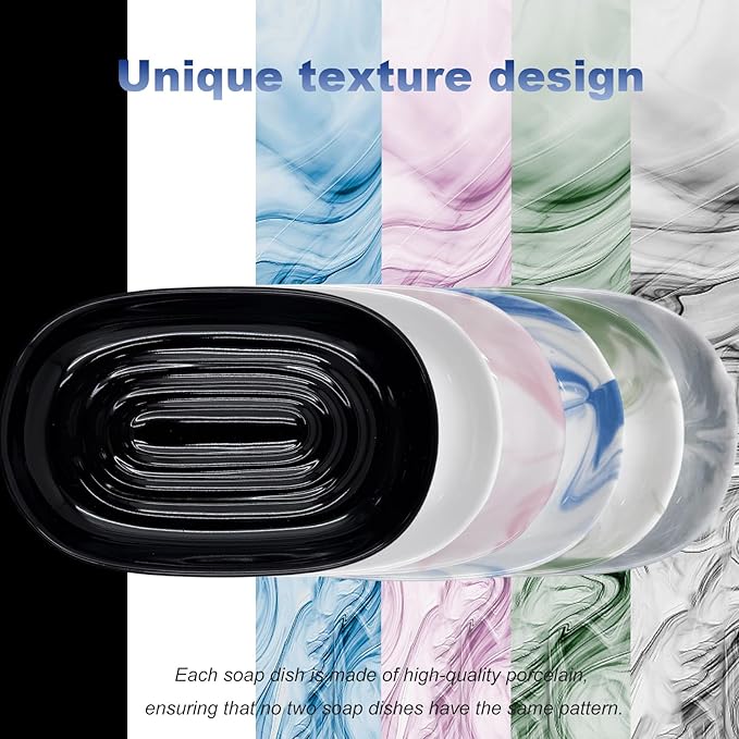 Soap Dish, Ceramic Soap Dish with Marble PatternShower, Soap Saver Tray for Bathroom, Kitchen Sink & Vanity, Multi-Use Holder for Jewelry, Rings, Keys (1 Pack, White)