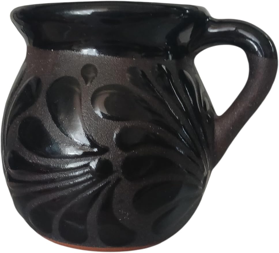 Hand-Painted Mexican clay Mugs, Floral Ceramic Coffee cups, Artisan Handmade Talavera Jarritos Mexican Mugs Tazas de Mexico (Midnight Black, Single)
