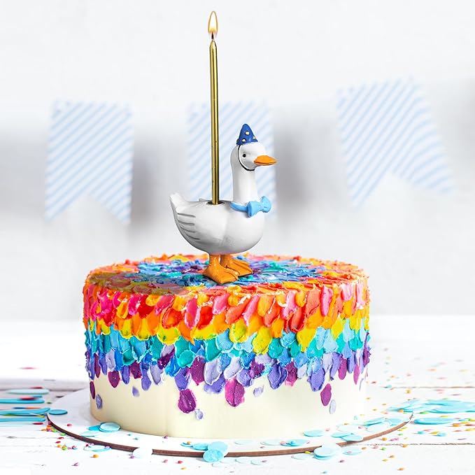 Mumufy Silly Goose Cake Candle Holders with Birthday Candle One Birthday Party Supplies Mini Cute Cake Topper Stand Candlestick for Kids Baby Shower Party Celebration, 3.15 Inch(Goose,Blue)