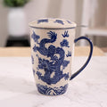 Urban Tokyo Tea Mug With Lid and Stainless Steel Infuser For Loose Leaf Tea Bag Tea Cup 15oz Porcelain Hot Beverage Everyday Use Home Office (Ryu Dragon)