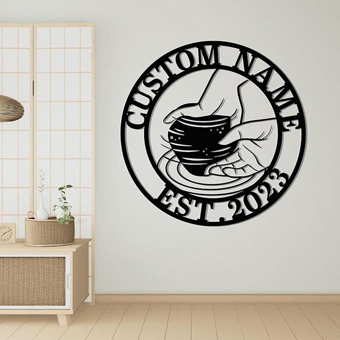 Pottery Painting Metal Wall Art LED Lights, Pottery Studio LED Custom Name Sign - Ceramic Studio Metal Sign Wall Decor, Welcome Sign Home Decor 185 Model-02