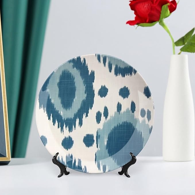 Blue Ikat Vintage Plates for Display Art Decoration Kitchen Supplies Office Display Holiday Party Decorations Customize Gifts for Men Women Holiday, 6", 7", 9", 10"