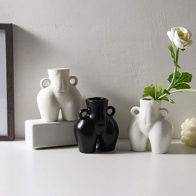 Butt Vase,Modern Body Vase Female Form,Matt White Ceramic Vases Art Nude Female Body Sculpture Vase,Butt Vase for Flowers living room coffee table mantle shelf decor accents 5.51''H X 4.72''W