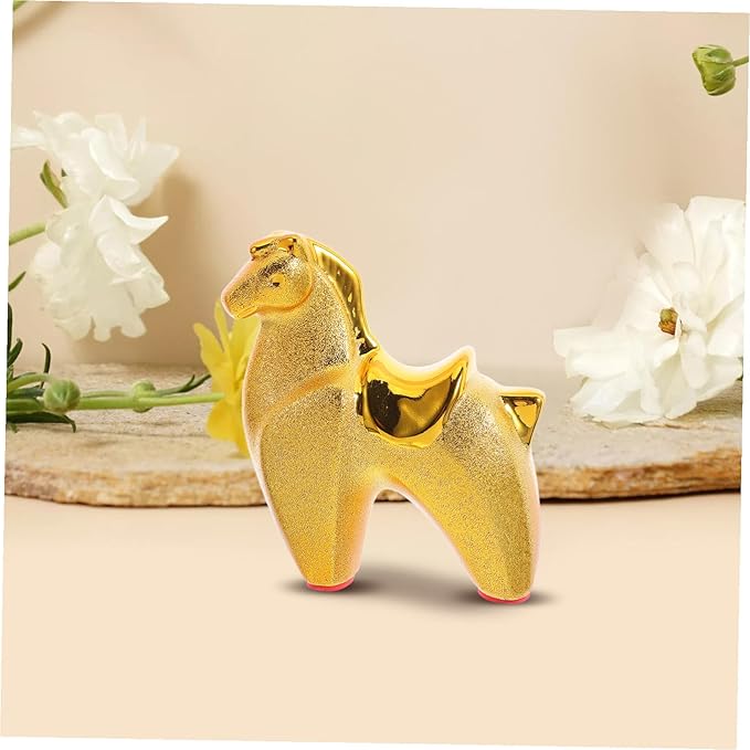 Angoily Year of Horse Ceramic Sculpture Decorative Figurine for Living Office Desk Fade-Resistant Finish Horse Statue Symbolizing Success and Ambition Small Elegant Animal Ornament