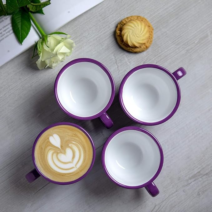 City to Cottage Handmade Purple and White Polka Dot Ceramic 8.4oz/250ml | Cappuccino, Coffee, Tea Cup and Saucer, Unique Designer Pottery for Tea Lovers