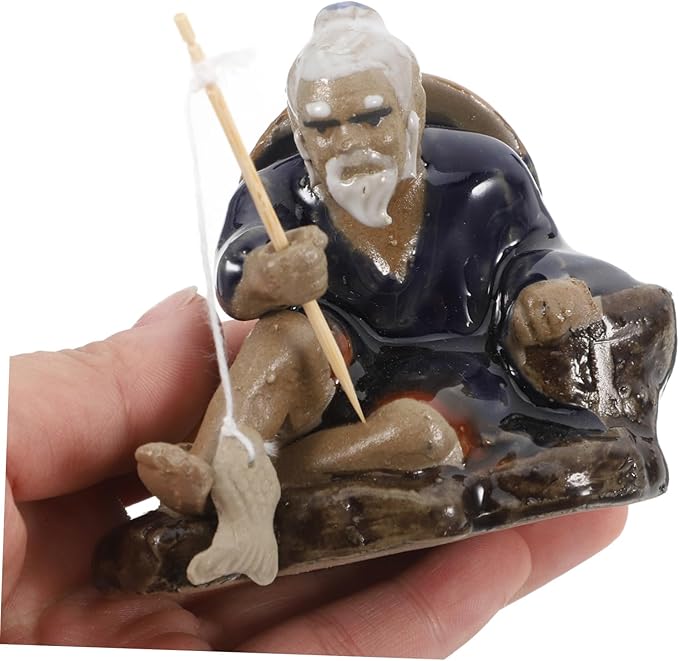 Aquarium Ceramic Figures Fish Tank Decorations Little Fisherman Ceramic Fish Figurines Sitting Fishing Figurines Sandstone Fishing Statue Garden Fish Sculptures Ceramics
