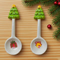2Pcs Christmas Spoons Ceramic Spoons with Creative Xmas Tree Theme for Dessert Cake Coffee Tea Drinking Stirring Mixing Spoons Xmas Holiday Tableware Party Supplies