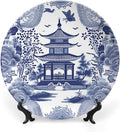 Chinoiserie Blue Asian Pagoda Fashion Plates of 6", 7", 9", 10", Customize Ceramic Display Plate, Wall Office Decorations Farmhouse, Unique Art with Stand
