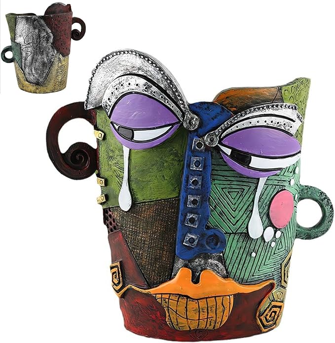 Picasso Flower Pot Colorful Face Art Abstract Resin Flower Pot Unique Face Flower Pot Head Planter for Indoor Outdoor Plants Patio Home Art Decoration (Tears)