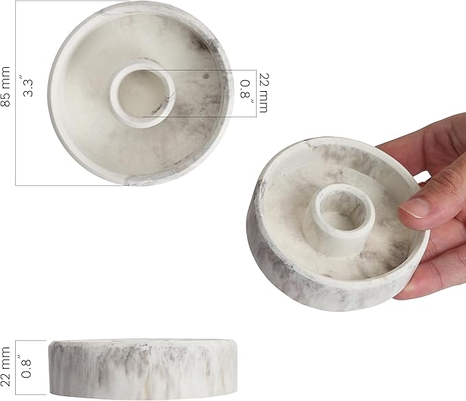 Candlestick Holder - Taper Candle Holders, Candle Tray for Tall Candle Sticks, Vintage Chime Boho Marble Candles Small Dish, Concrete Farmhouse Holders for Tapered Candles Sticks Decor (Marble)