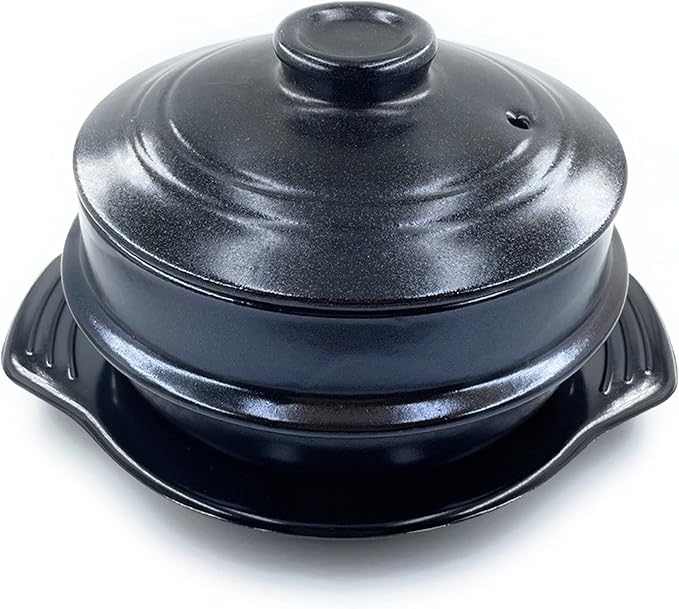 Korean Stone Bowl Set, Authentic Ttukbaegi Korean Earthenware Pot, Twice-Fired Natural Korean Clay Pot for Cooking, Microwave & Dishwasher-Safe