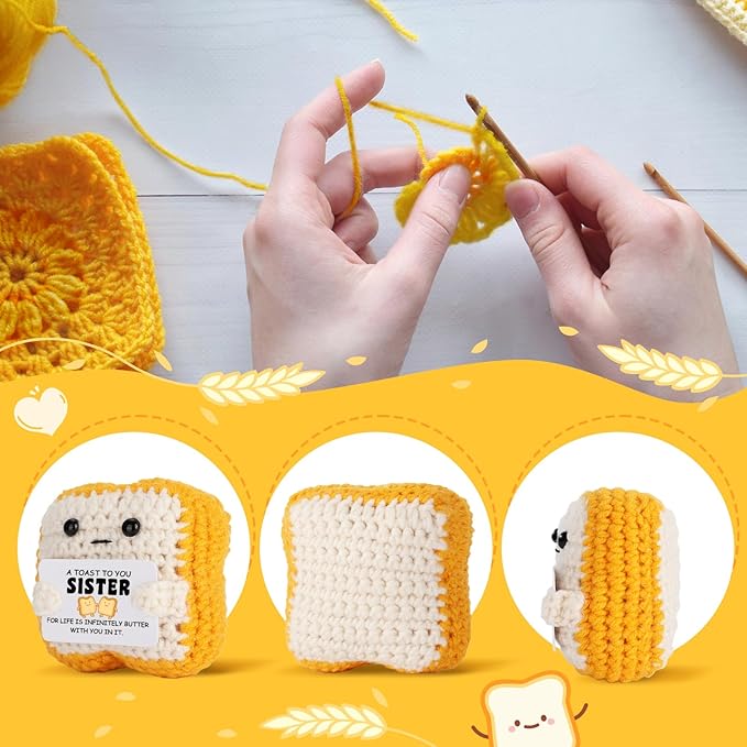 Funny Sister Gift Handmade Crochet Toast Plush with Pun Card, Cute Birthday Gifts for Sister, Women, Appreciation Present, Thanksgiving, Christmas Stocking Stuffers from Brother, Sister, Bestie friend