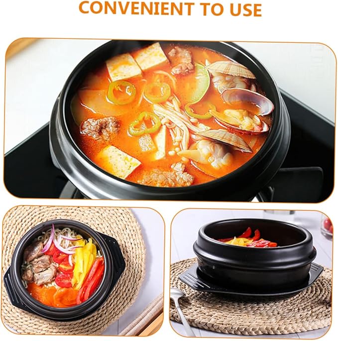 PRETYZOOM Korean Stone Bowl Korean Stone Pot Casserole Ceramic Stewing Pot for Cooking Noodles Rice Soup Bibimbap Non-slip Handle Even Heat Distribution