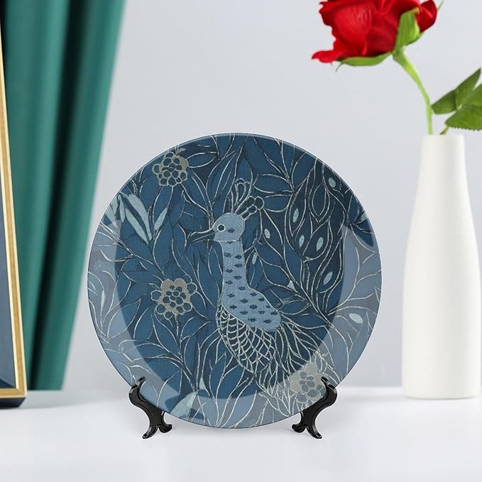 Plates Ceramic Blue Chinoiserie Bird Custom Decor for Display Home Festival Housewarming Gifts Ceramic Ornaments Dessert Plates Unique Art with Stand, Multi Sizes by Choosing, Gifts for Men Women