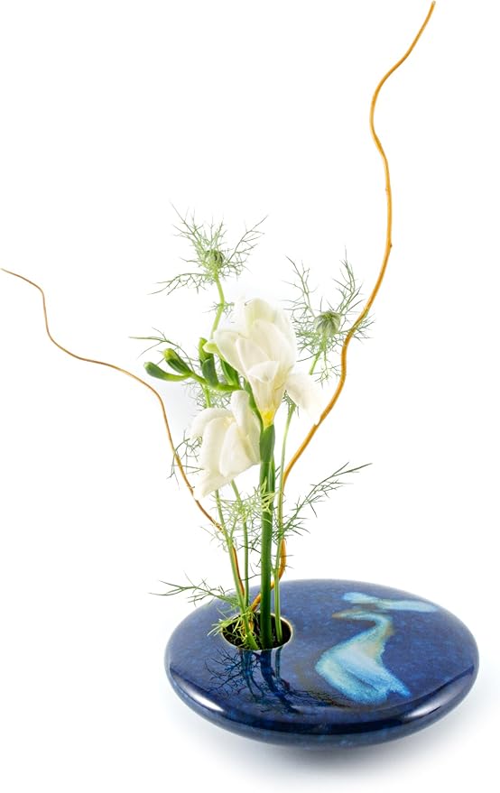 Georgetown Pottery Round Ikebana Flower Vase, Blue Wave
