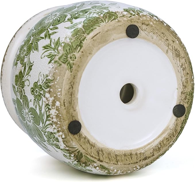Flower Pot,Vintage Ceramic Pot for Planter with Drainage Holes, 6.29 inch Ice Crack Glazed Indoor Planters Pot for Indoor,Tucan Home Decor,Gardening Gifts,Green (Traditional)