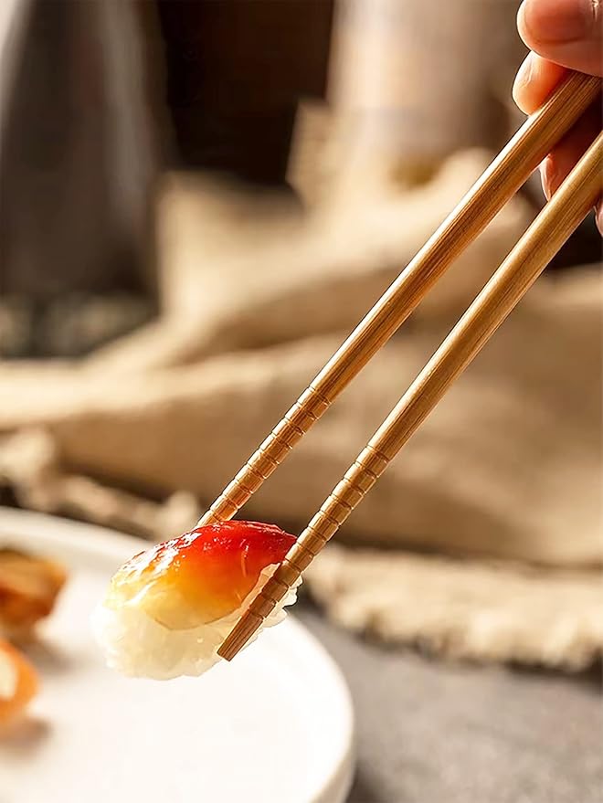 10 Pairs Reusable Bamboo Chopsticks, Falling Sakura Pattern Natural Bamboo Wood Chopsticks, 8.8Inch/22.5cm Polybag packing by LANHUTHS