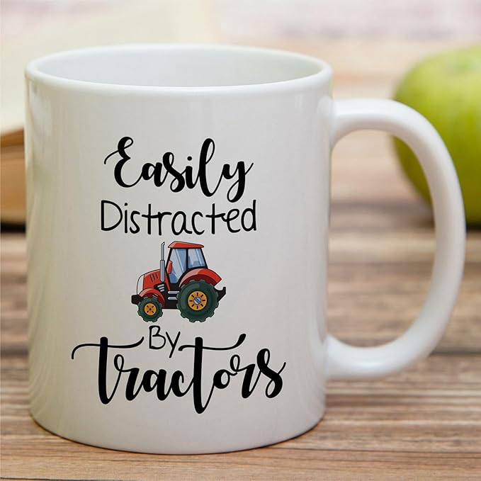 Retreez Funny Mug For Farmers - Easily Distracted by Tractors Mug - 11 Oz Ceramic Coffee or Tea Cup - Hilarious, Farming, Birthday Gift for Tractor Lovers, Country Life Fans, Father, Friends, Coworker