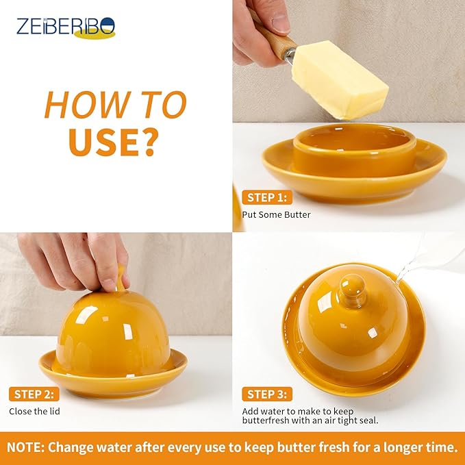 Butter dish, Ceramic Small Butter Dish with Lid, 2026 NEW Original Design Mini Butter Crock Keeper with Handle, 17 OZ Mini Butter Container Cover and Water Sealing 2 Ways Sealing (Pumpkin Orange)