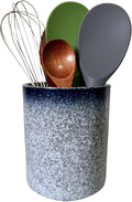 Short Kitchen Utensil Holder for Kitchen Counter, Ceramic Small Utensil Crock & Vase & Holder for Cutlery Spatula Brush Silverware Cooking Utensil Holder (Stone Blue)
