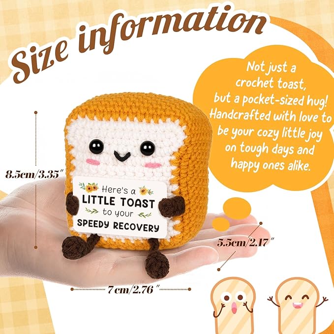 Glydein Get Well Soon Gifts for Women Men After Surgery, Positive Handmade Crochet Toast with "Speedy Recovery" Card, Feel Better Gift for Women Friend Family, Comfort Cheer Up Gift for Recovery