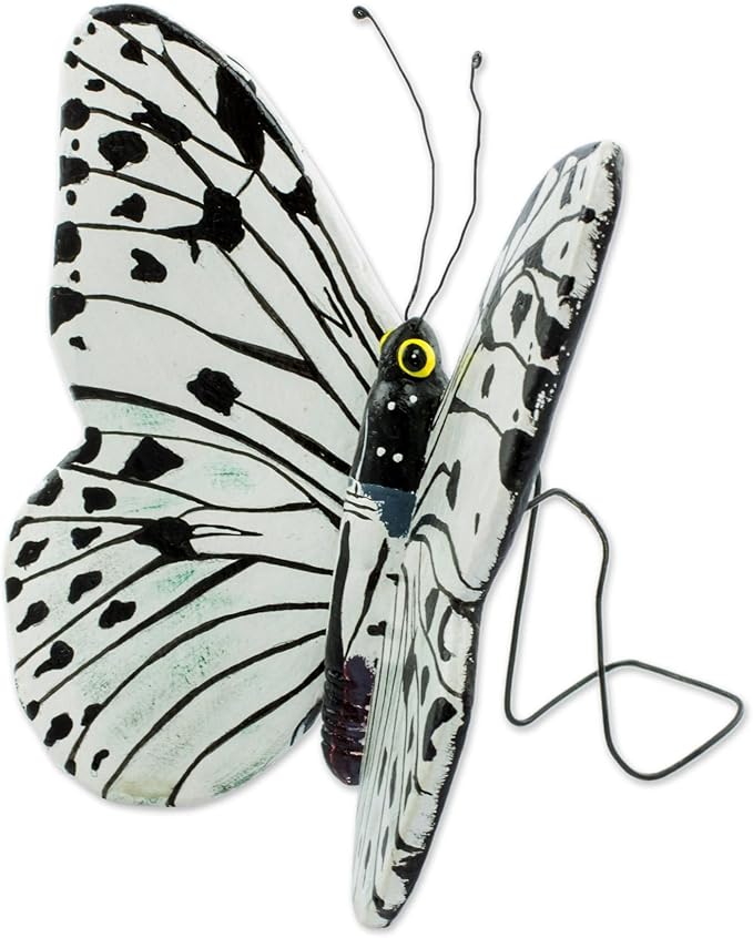 NOVICA Black White Animal Themed Ceramic Sculpture 'Forest Nymph Butterfly'