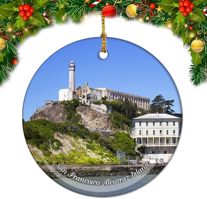 California San Francisco Island USA America Christmas Ornaments Ceramic Round Hanging Pendant Xmas Decor City Travel Souvenirs 3" Porcelain Double Sided