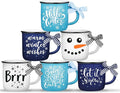 Hello Winter Snowman Mini Coffee Mugs Set of 6 Let It Snow Snowflake Mini Cups Tiered Tray Decor for Xmas Winter Holiday Kitchen Coffee Bar Decorations Housewarming Gift