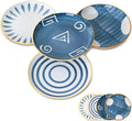 Yeacccng Japandi Dinner Plates Set of 4, 8 Inch 10 Oz Blue Striped Ceramic Plates, Shallow Salad Plates, Lead-Free Cadmium-Free, Dishwasher Microwave Oven Safe, Scratch-Resistant Serving Plates