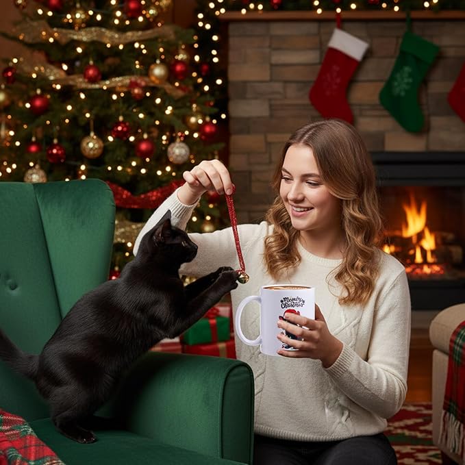 Sliner 2 Set Black Cat Gifts Coffee Mugs 11 oz Christmas Ceramic Coffee Cup Funny Cute Tea Cup Xmas Holiday Birthday Gifts for Men Women Cat Lovers