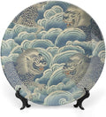 Blue Tibet Tiger Plates Ceramic of 6", 7", 9", 10", Customize Dinner Plates, Home Household Decorations Housewarming Gifts, 1 Plate with 1 Display Stand