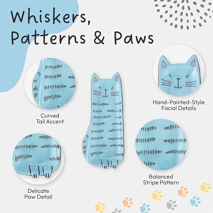 Bico Cartoon Cat Appetizer Plates Set of 4, Small Stoneware Ceramic Plates for Appetizer, Snacks, Sauce, Assorted Color, Microwave and Dishwasher Safe
