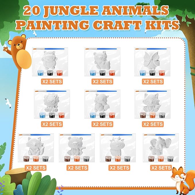 Simgoing 20 Set Jungle Animals Ceramic Painting Kit DIY Ceramic to Paint Your Own Safari Animal Figurines Unpainted Plaster Arts and Craft for Adults Holiday Birthday Party Favors
