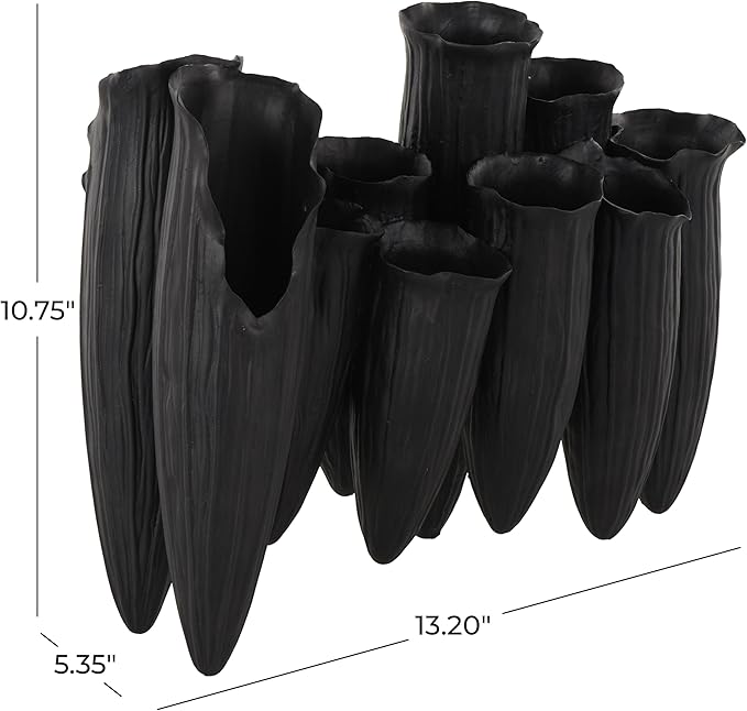 Deco 79 Ceramic Abstract Decorative Vase Floral Inspired 10 Openings Centerpiece Vase with Linear Grooves, Flower Vase for Home Decoration 13" x 5" x 11", Black
