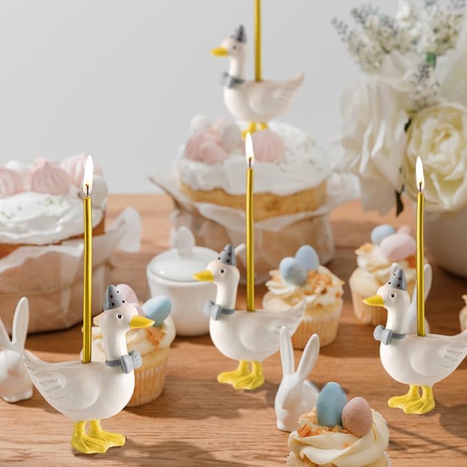 Mumufy Silly Goose Cake Candle Holders with Birthday Candle One Birthday Party Supplies Mini Cute Cake Topper Stand Candlestick for Kids Baby Shower Party Celebration, 3.15 Inch(Goose,Grey)