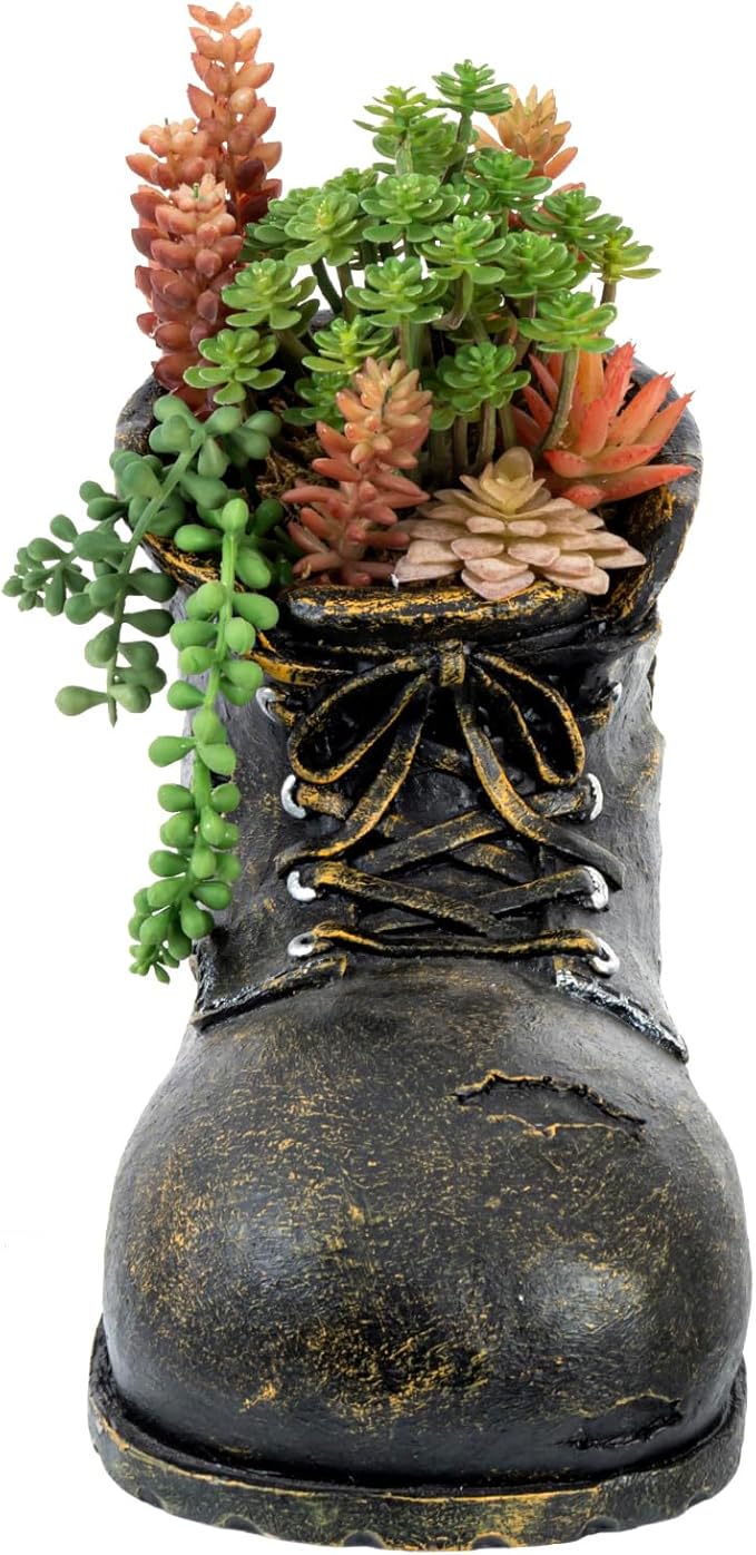 MyGift Vintage Boot Planter, Ceramic Garden Decorative Planter - Indoor/Outdoor Cowbot Boot Design Flower Pot for Succulent Plant, Cactus, Herbs and Flowers