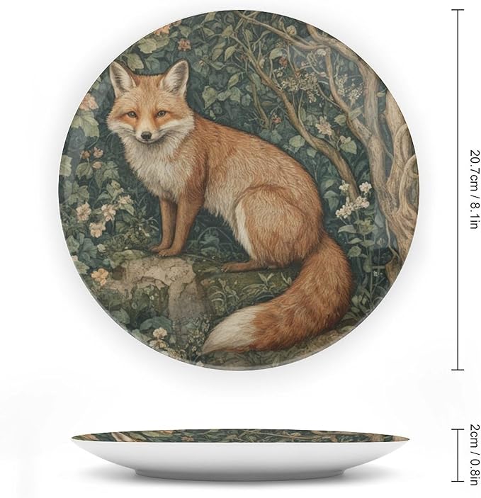 Fox in A William Morris Style Forest China Plates for Display Art Nouveau Fox in The Garden Farmhouse Wedding Supplies Art Decoration Table Holiday Party Decorations Customize Gifts Anniversary