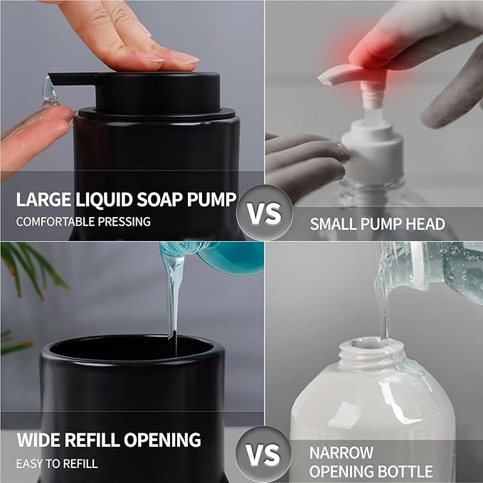 BosilunLife Modern Ceramic Bathroom Accessories Set, Bathroom Counter Set Matte Black Bathroom Decor Sets Accessories Bathroom Lotion Soap Dispenser, Toothbrush Holder Set, Soap Dish, Apothecary Jars