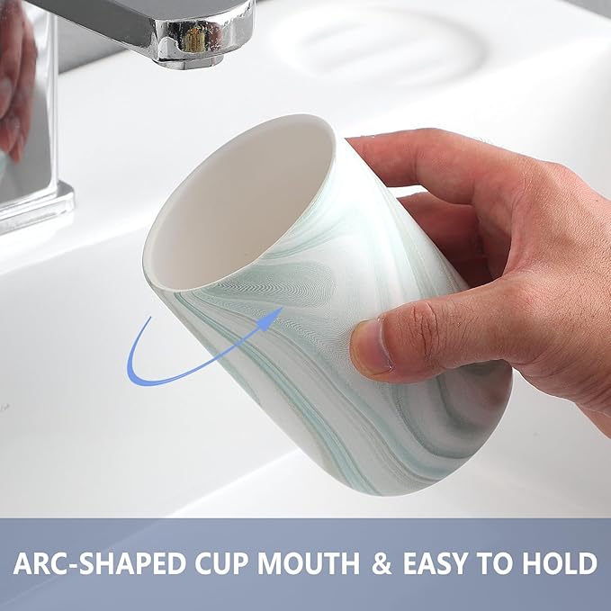Green Marble Toothbrush Holder - Ceramic Toothbrush Holder for Bathroom, Toothbrush Toothpaste Holder, Marble Bathroom Tumbler Cups Reusable Toothbrush Mouthwash Cup, Bathroom Counter Organizer
